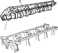 Установка корпуса подшипников: 1 — распределительный вал