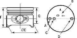 Основные размеры поршня и метки, нанесенные на поршень