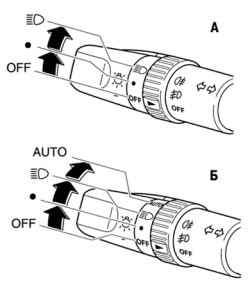 Варианты исполнения А и Б центрального подрулевого выключателя наружного освещения