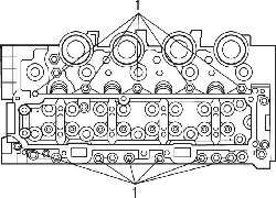 Расположение болтов (1) крепления крышек подшипников распределительного вала