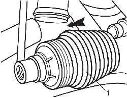 Снятие защитного чехла (1) рулевой тяги