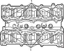 Расположение болтов (1) с внутренних сторон головок блока цилиндров