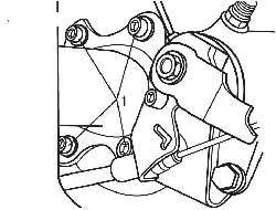 Расположение болтов (1) крепления оси ступицы заднего колеса