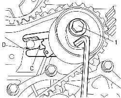 Расположение болта (1) крепления натяжного ролика