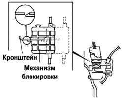 Фиксация крюка механизма блокировки в отверстии кронштейна