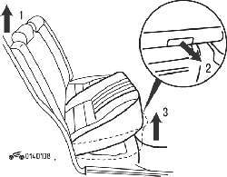 Три первых этапа раскладывания заднего сиденья