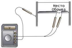 Применение вольтметра для обнаружения места разрыва проводника обогревателя заднего стекла