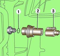 Расположение электрического разъема (3) и уплотнительного кольца (1) датчика давления (2) G65 кондиционера