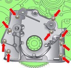 Расположение болтов крепления масляного насоса