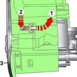Направления отвода фиксирующей пружины (1) и нажатия выступа (2) при снятии панели (3) отделки выключателей