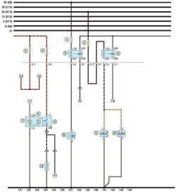 Схема 9. Электромагнитная муфта компрессора кондиционера, двухтоновый звуковой сигнал, система обогрева заднего стекла