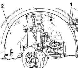 Крепление защиты арки переднего колеса – стрелками указаны распорные заклепки арки