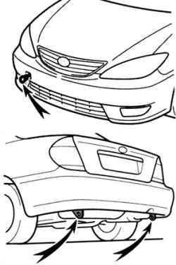 Расположение специальных проушин для буксировки автомобиля