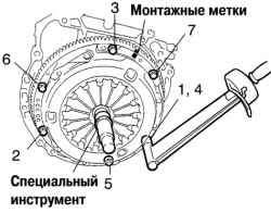 Порядок затягивания болтов крепления кожуха сцепления