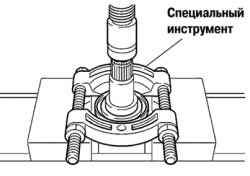 Снятие левого пылезащитного кольца привода переднего колеса