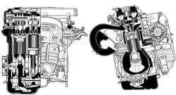 Поперечный и продольный разрезы двигателя модели 1AZ-FE