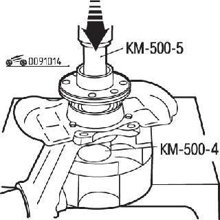 Использование приспособления КМ-500-5 для установки ступицы колеса