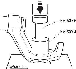 Использование приспособлений КМ-500-4 и КМ-500-5 для установки наружного кольца подшипника
