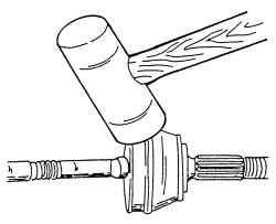 Снятие внешнего шарнира с помощью резинового или пластикового молотка