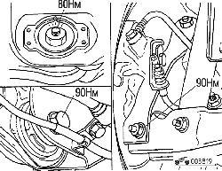 Значения моментов затяжки болтов крепления продольного рычага