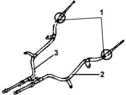 Расположение идентификационных меток (1) левого (2) и правого (3) тросов стояночного тормоза