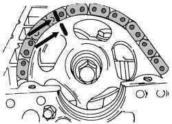Метки на звездочке привода распределительного вала и приводной цепи