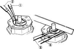 15.4 Проверка зазора в зацеплении шестерен (1), зазора между ведомой шестерней и корпусом насоса (2), осевого люфта (3) и деформации плоскости корпуса (4)